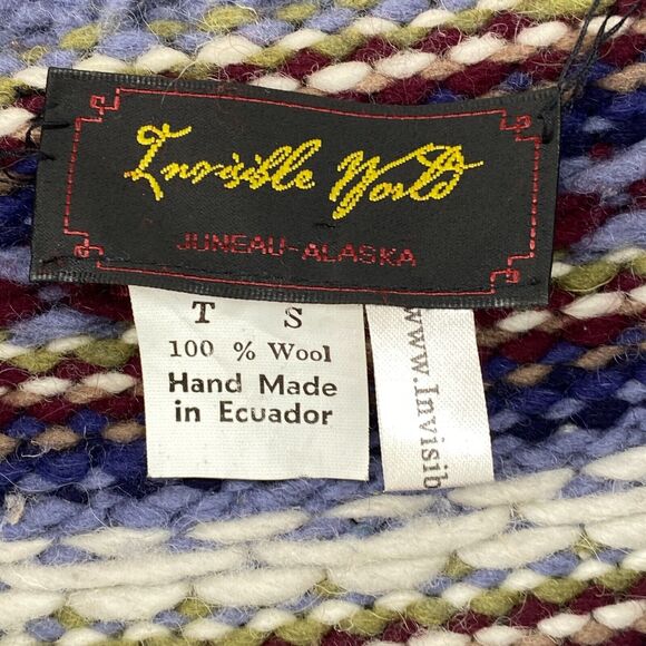 INVISIBLE WORLD Cardigan Mens Adult S Wool Chunky Nordic Striped Full Zip Blue - Picture 10 of 13